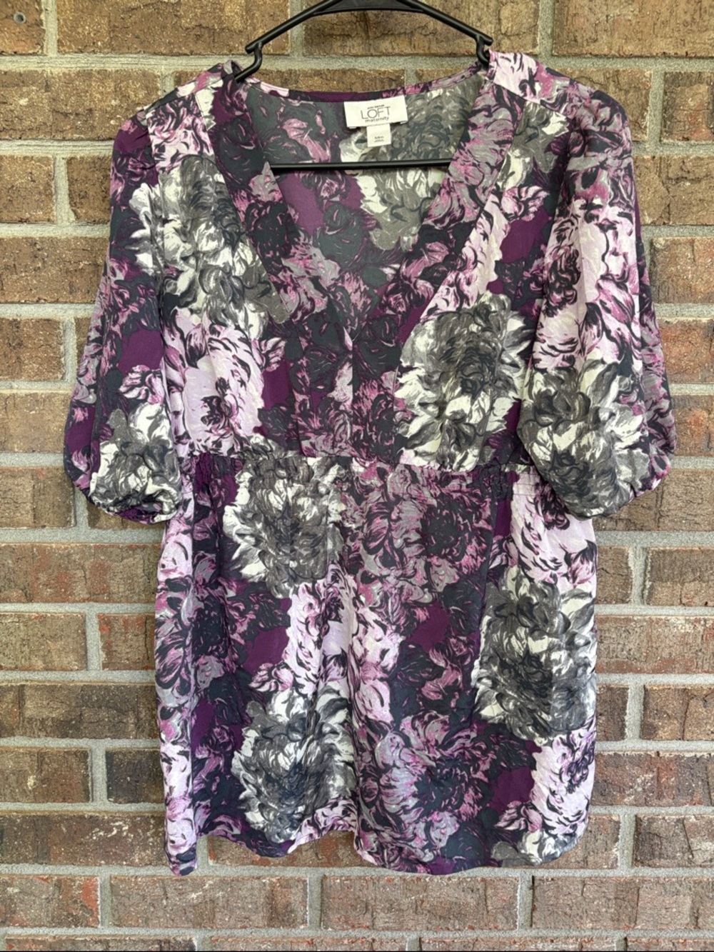LOFT MATERNITY Purple and Black Floral V-Neck Tunic